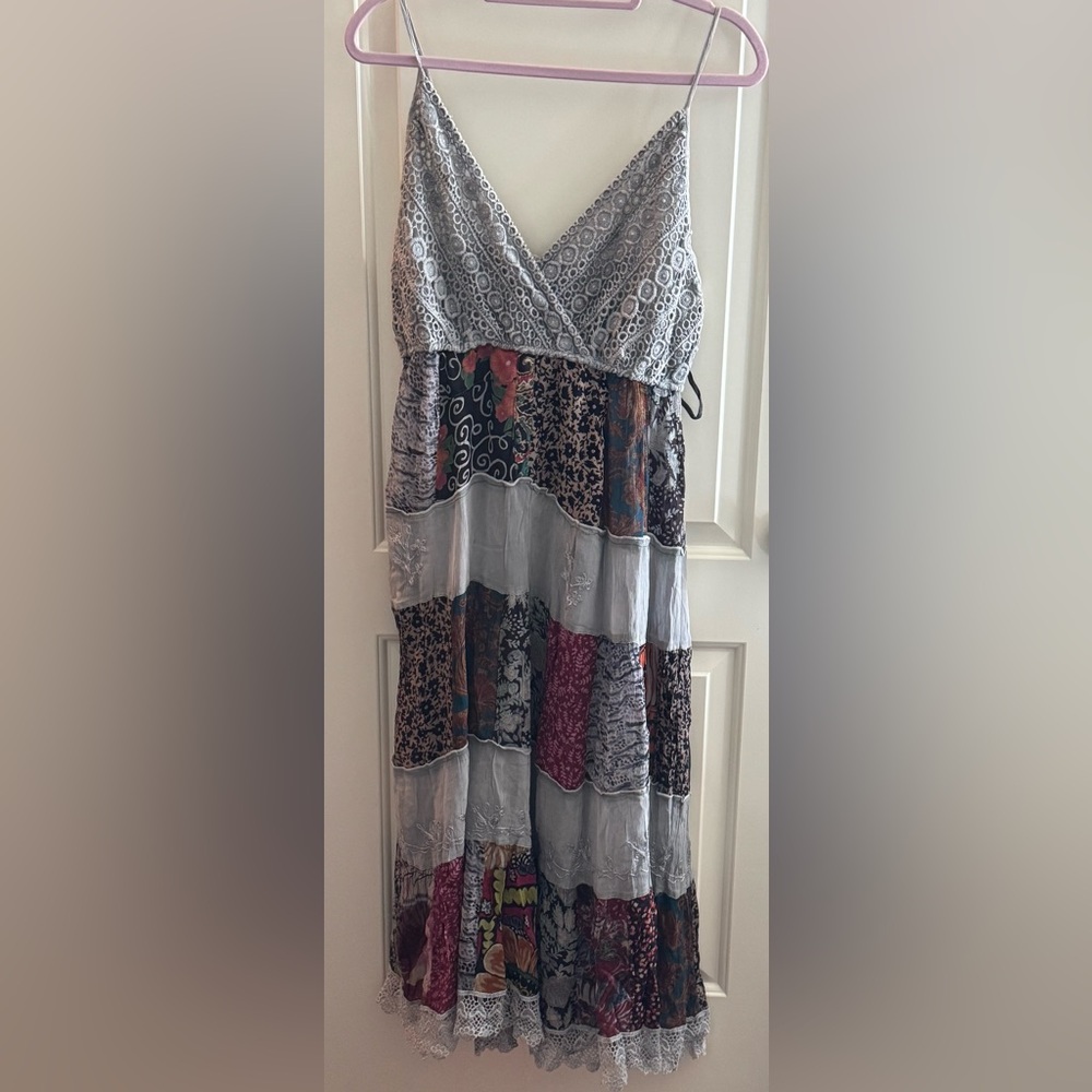 Gray Silver Sleeveless Spaghetti Strap Maxi Sundress